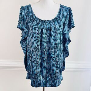 John Paul Richard XL Blue & Black Lightweight Flowy Blouse